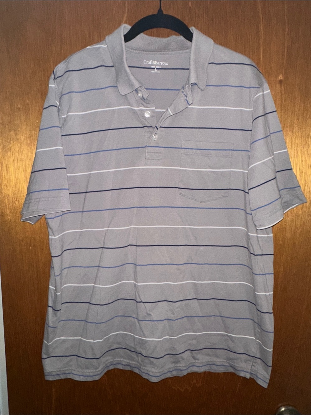 croft & barrow Gray Polo with Navy and White Stripes